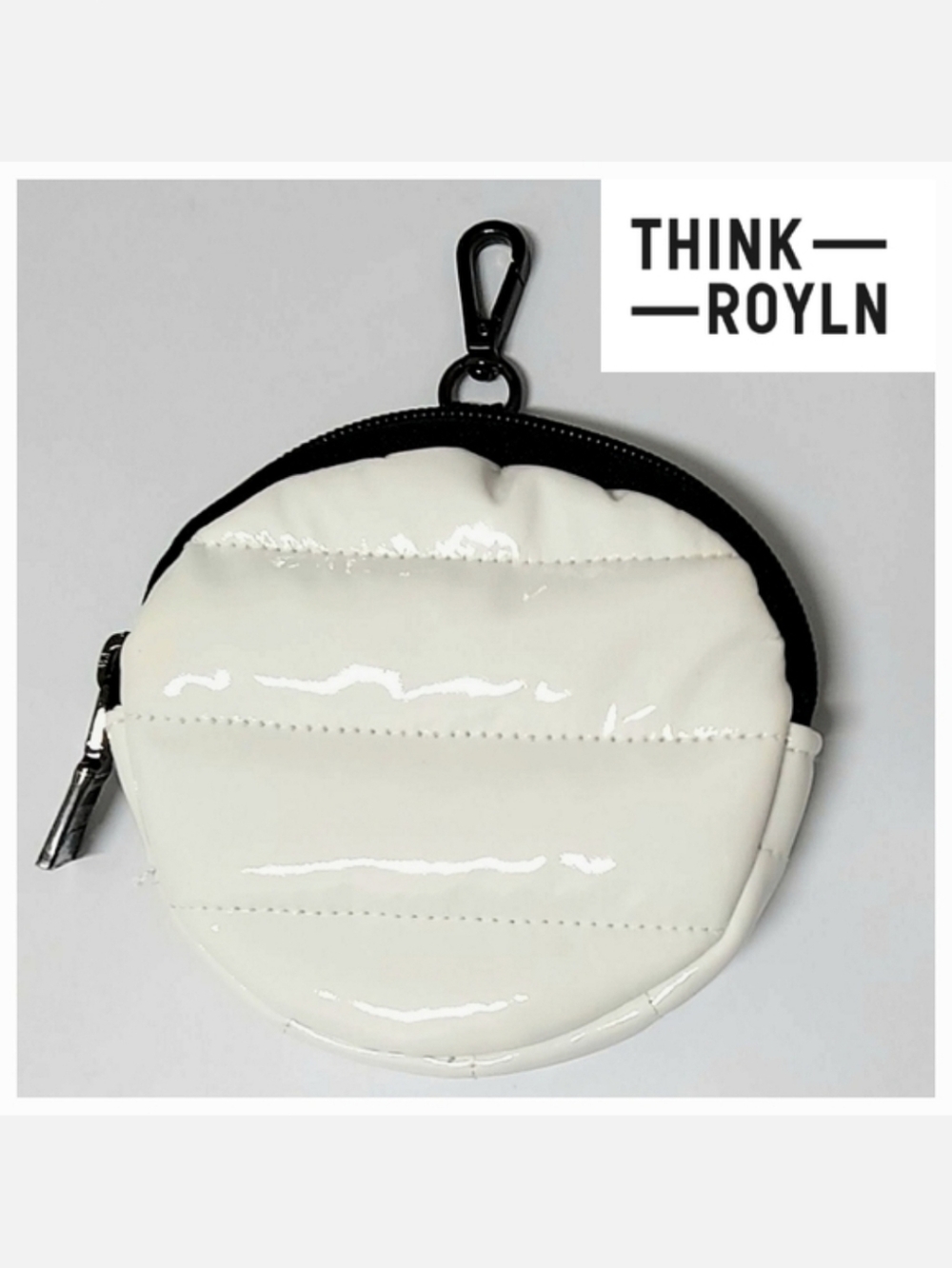 THINK ROYLN Off White & Black Trim Round Mini Clip Pouch